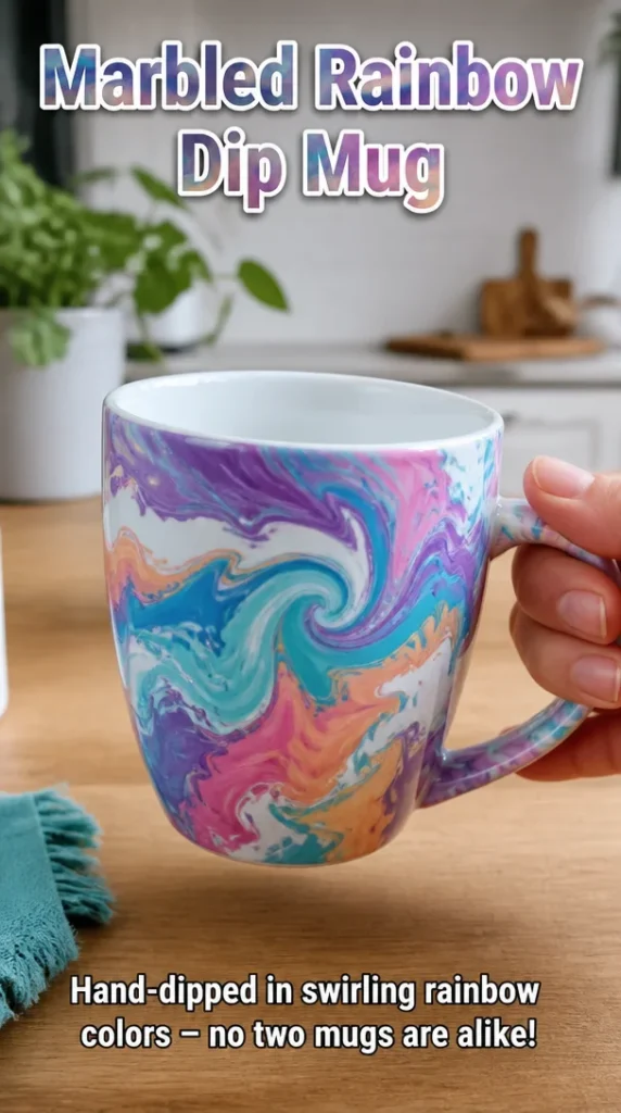 Marbled Rainbow Dip Mug showcasing vibrant colors and unique design.