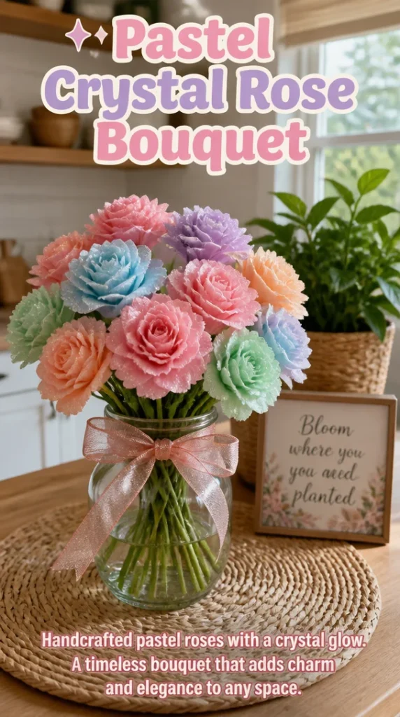 Pastel Crystal Rose Bouquet in soft pink and purple hues, ideal for all occasions.