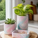 Pastel Marbled Decorative Bowls and Planters