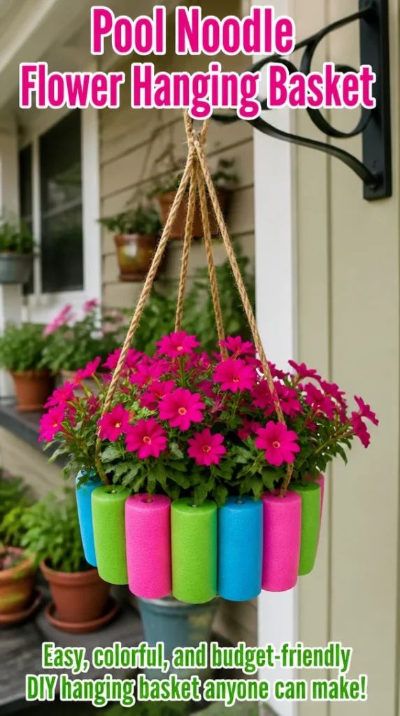 Colorful Pool Noodle Flower Hanging Basket for outdoor decoration
