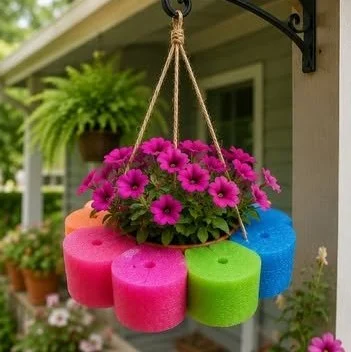 Pool Noodle Flower Hanging Basket