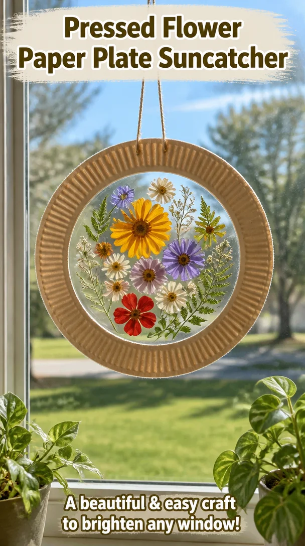 Pressed Flower Paper Plate Suncatcher