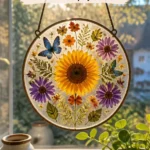 Pressed flower stained glass glows beautifully in sunlight