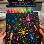 Puffy paint fireworks night sky creates colorful raised fireworks bursting&hellip;