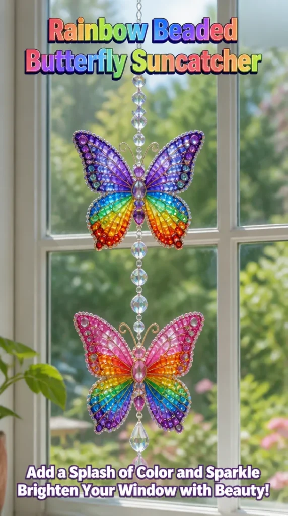 Colorful Rainbow Beaded Butterfly Suncatcher for home decoration