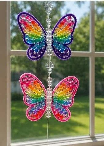 Rainbow Beaded Butterfly Suncatcher