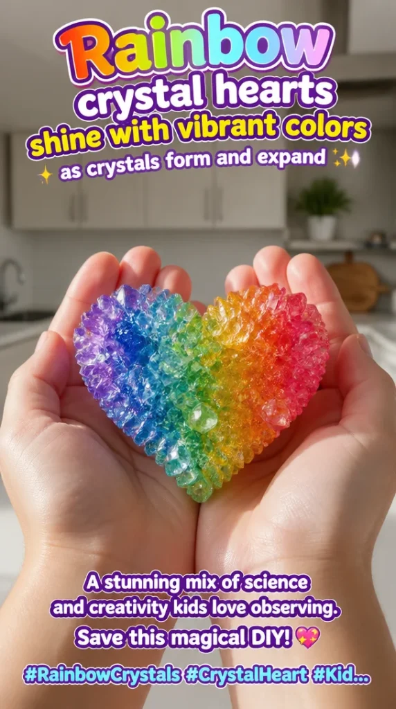 Colorful rainbow crystal hearts showcasing vibrant colors in a DIY project.