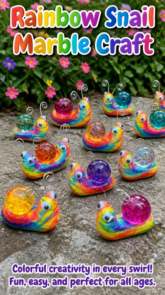 Vibrant Rainbow Snail Marble craft showcasing colorful patterns and designs.