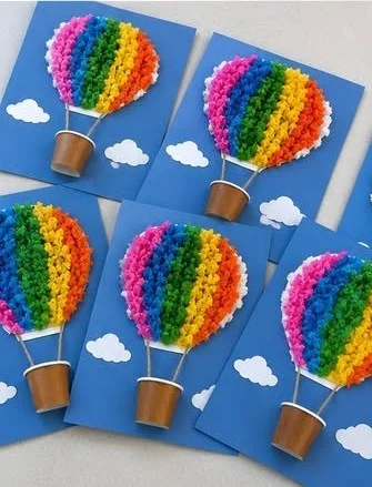 Rainbow Tissue Paper Hot Air Balloon Card