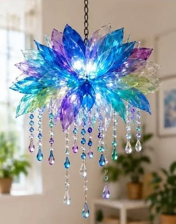 Recycled Bottle Crystal Lotus Chandelier