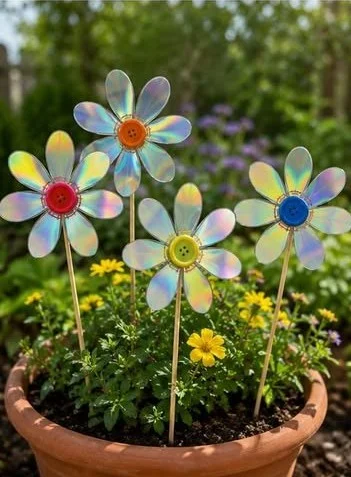 Recycled CD Garden Flowers