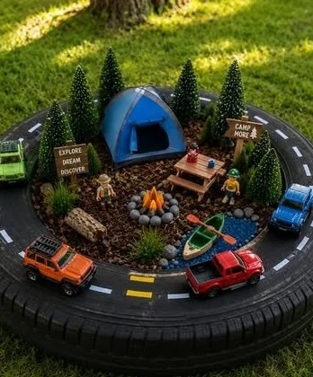 Recycled Tire Camping Adventure Mini Garden