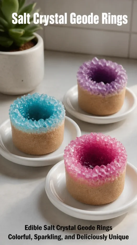Salt crystal geode ring showcasing a unique and vibrant design.