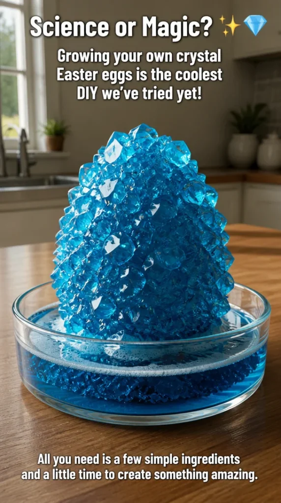 Colorful crystal Easter eggs created through a fun DIY science project.
