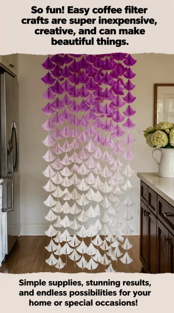 Creative coffee filter crafts showcasing colorful and beautiful designs.