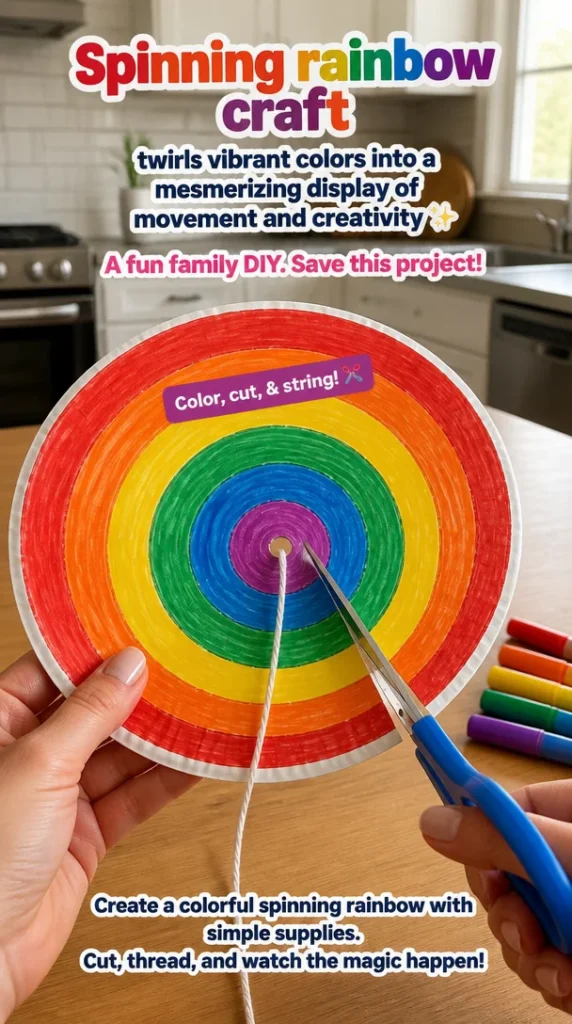 Spinning rainbow craft displaying vibrant colors in motion, showcasing creativity.