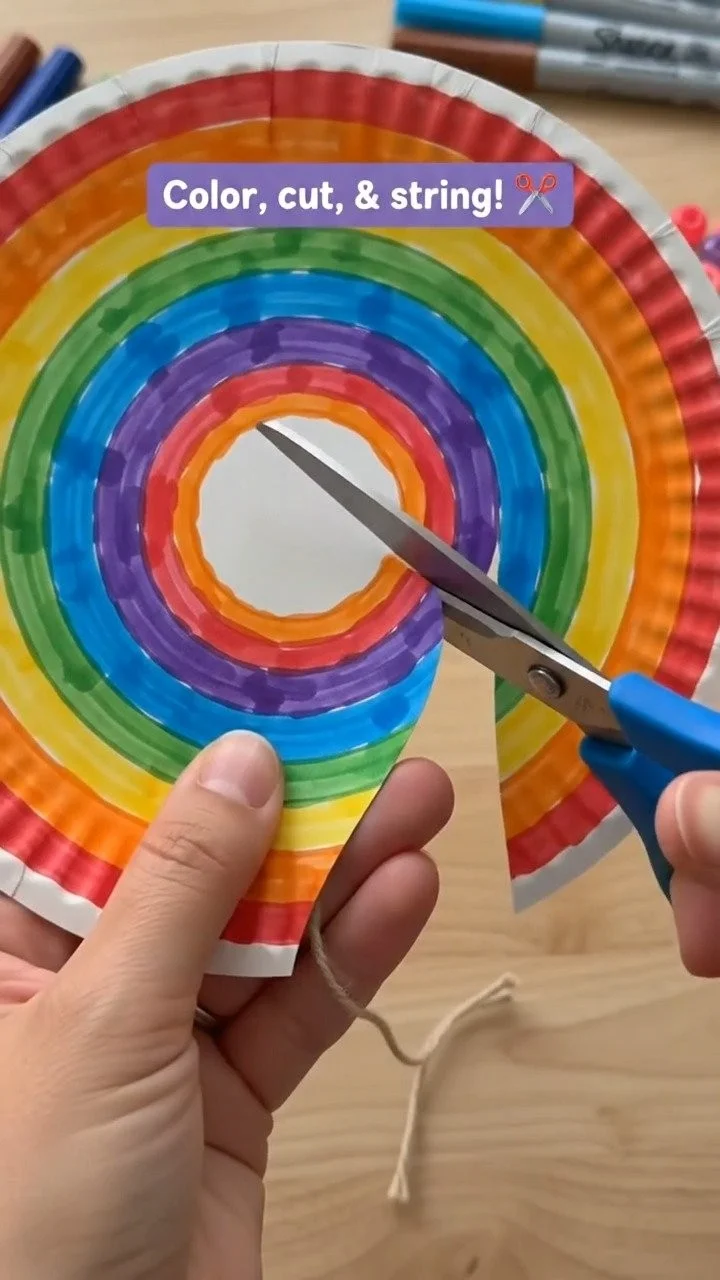 Spinning rainbow craft twirls vibrant colors into a mesmerizing display of movement and creativity ✨ A fun family DIY. Save this project!