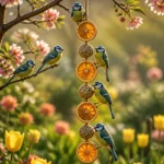 Spring birdfeeder designed to attract Blue Tits