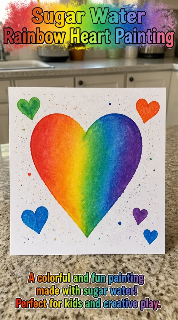 Colorful Sugar Water Rainbow Heart Painting showcasing bright hues and artistic expression.
