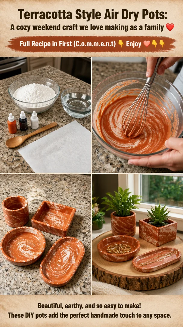 Family making terracotta style air dry pots for a weekend craft