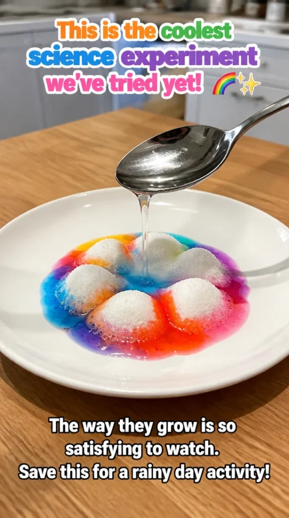 Exciting science experiment demonstrating satisfying growth and colorful results