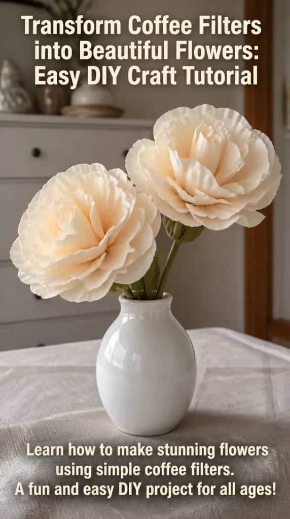 Beautiful flowers made from coffee filters in a DIY craft tutorial