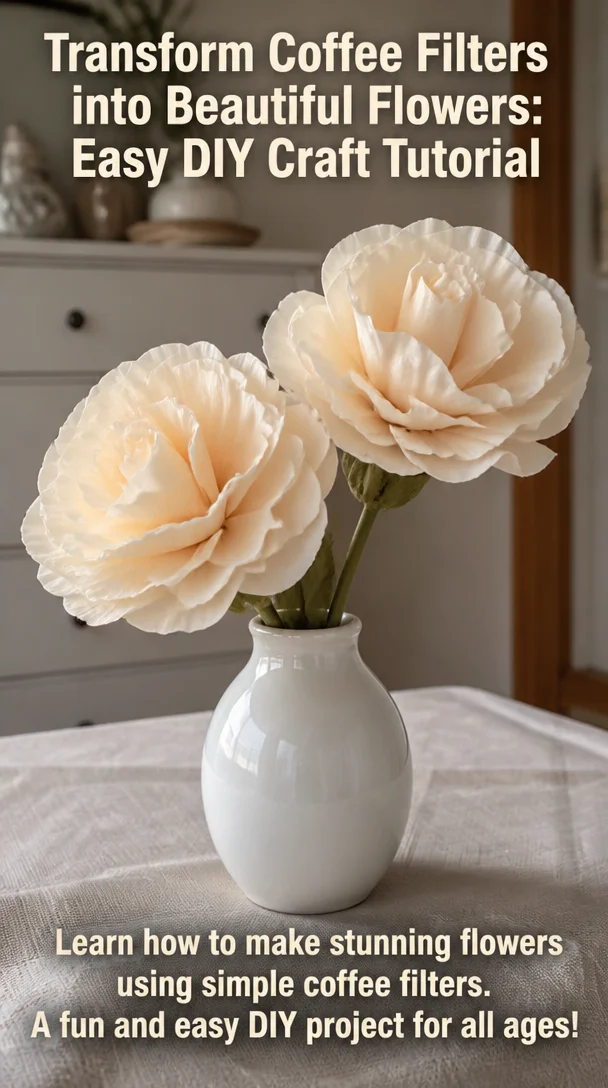 Beautiful flowers made from coffee filters in a DIY craft tutorial