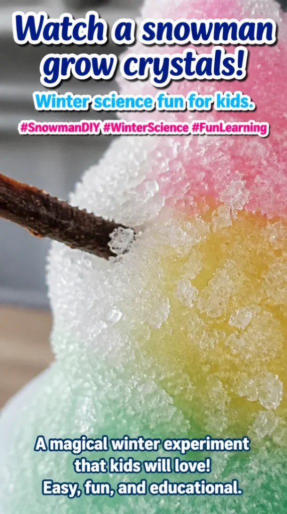 Kids watching a snowman grow crystals in a winter science experiment.