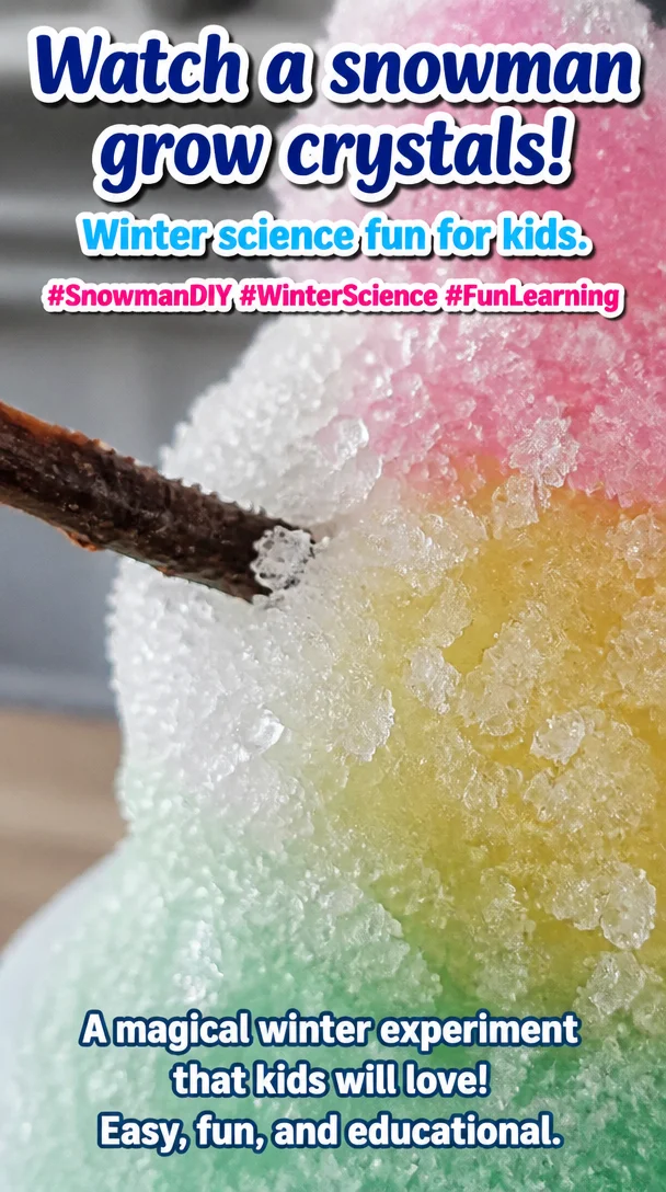 Kids watching a snowman grow crystals in a winter science experiment.