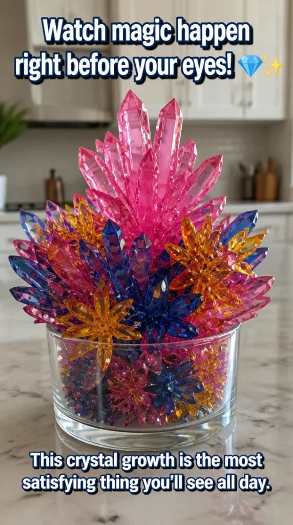 Satisfying crystal growth process displayed in mesmerizing detail.