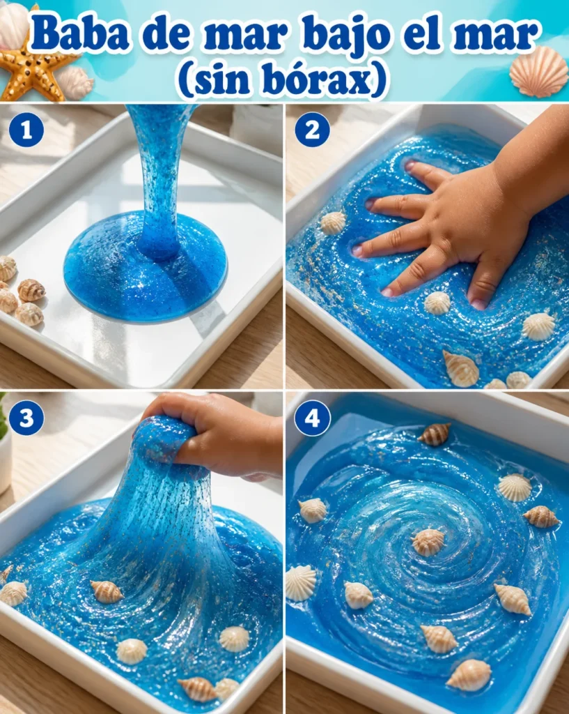 Baba de mar bajo el mar sin bórax en una actividad creativa.