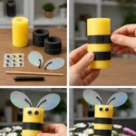 Playful bumble bee stakes made from colorful pool noodle pieces for garden decor.