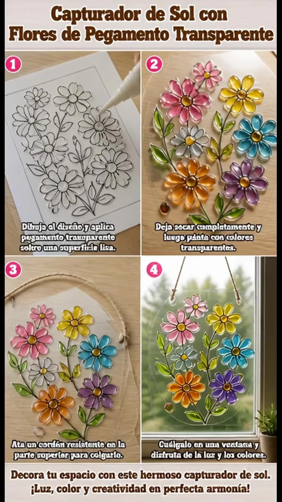 Capturadores de Sol con Flores de Pegamento Transparente