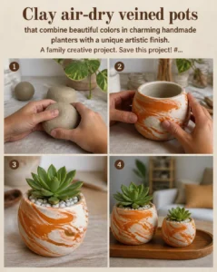 Clay air-dry veined pots that combine beautiful colors in charming…