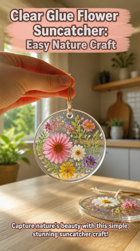 DIY Clear Glue Flower Suncatcher Craft for Kids