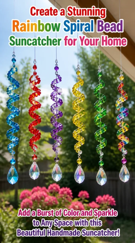 Beautiful rainbow spiral suncatcher illuminating a room with colorful light