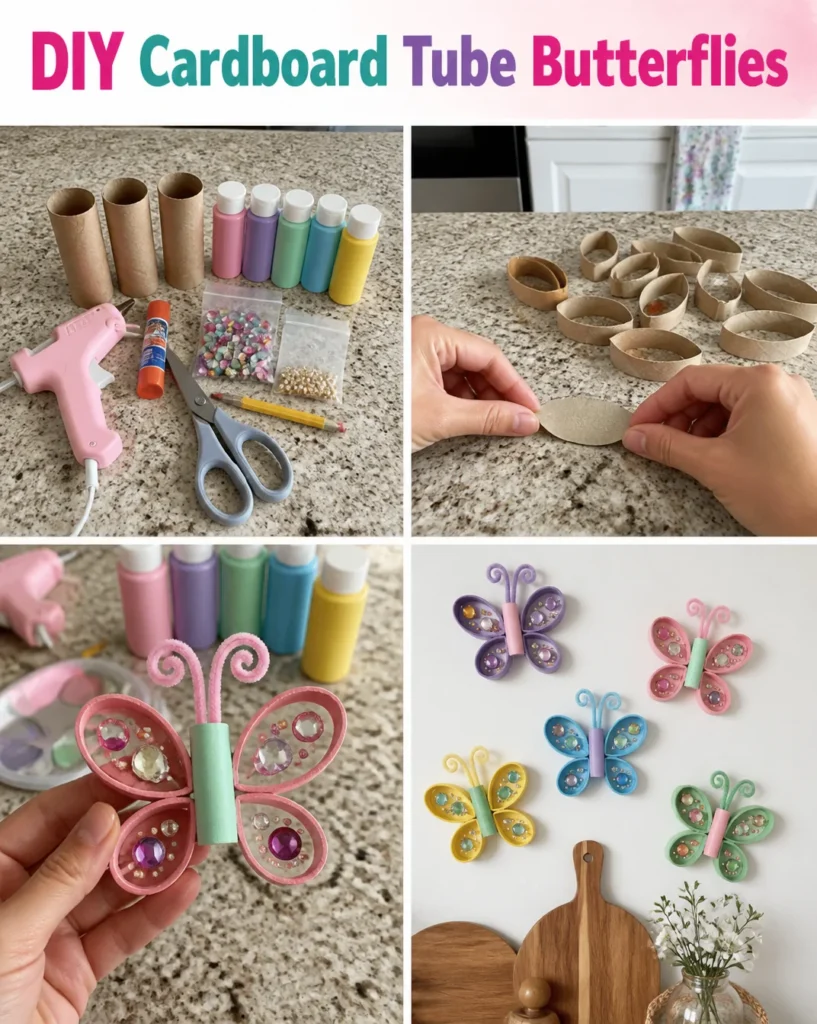 DIY cardboard tube butterflies craft project for kids