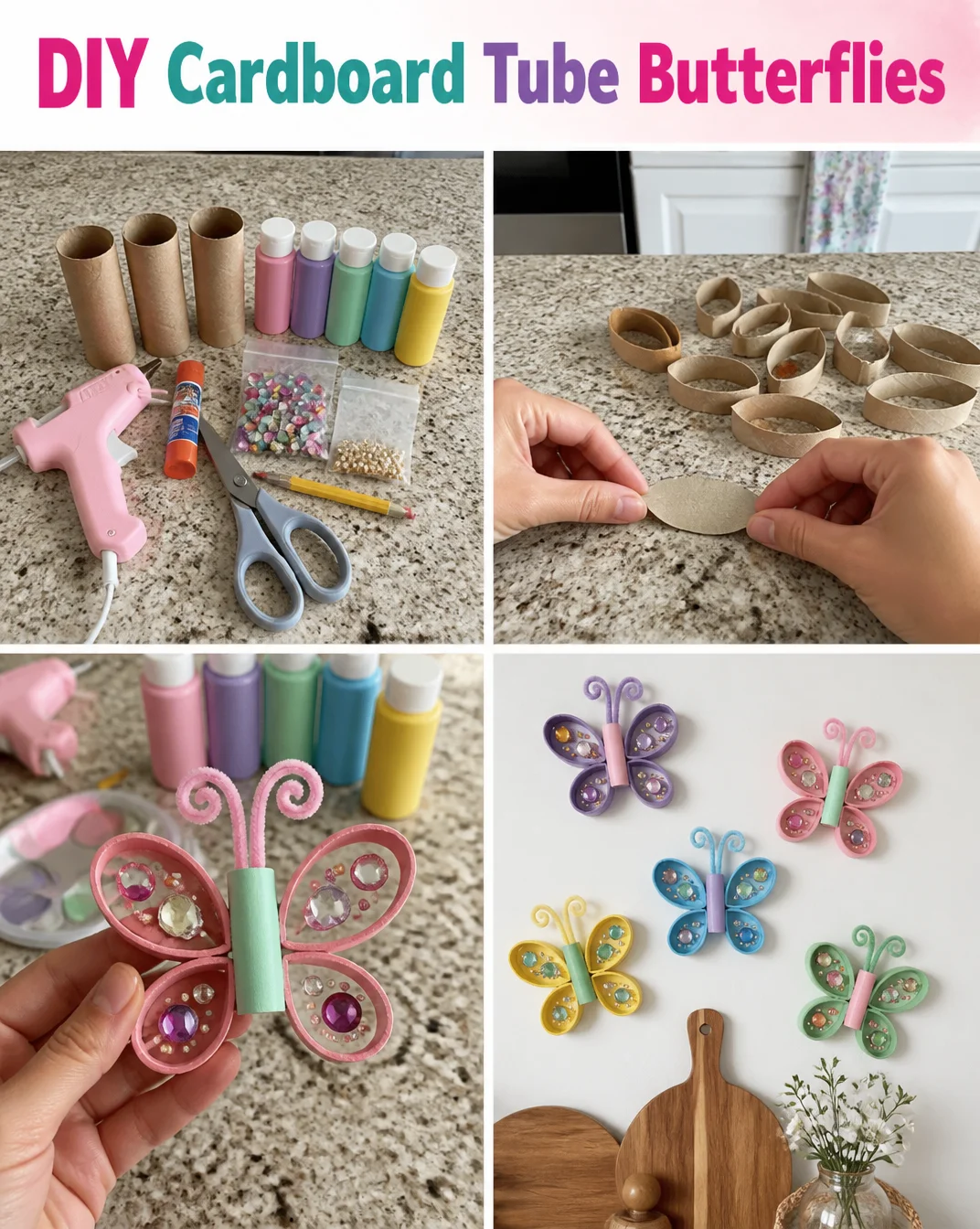 DIY cardboard tube butterflies craft project for kids