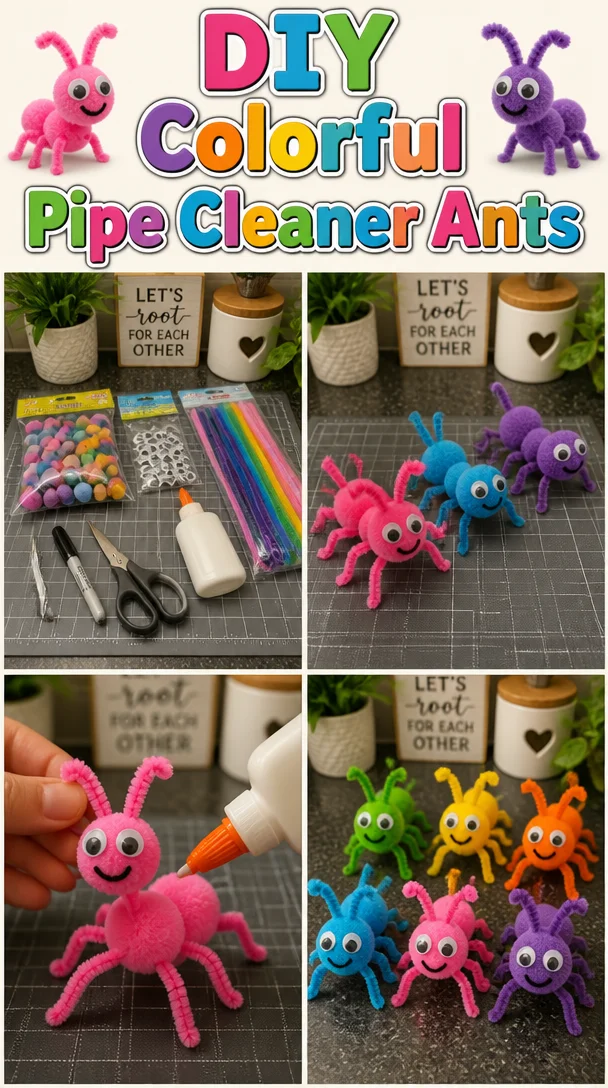 Colorful DIY pipe cleaner ants for kids' craft project