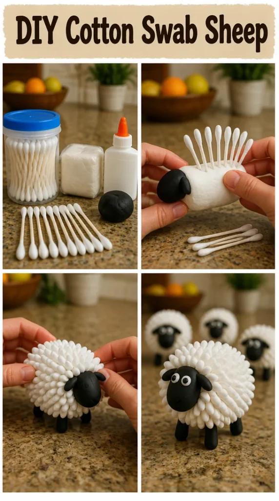 Cute DIY Cotton Swab Sheep craft for children