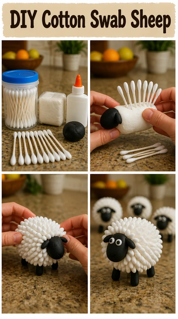 Cute DIY Cotton Swab Sheep craft for children