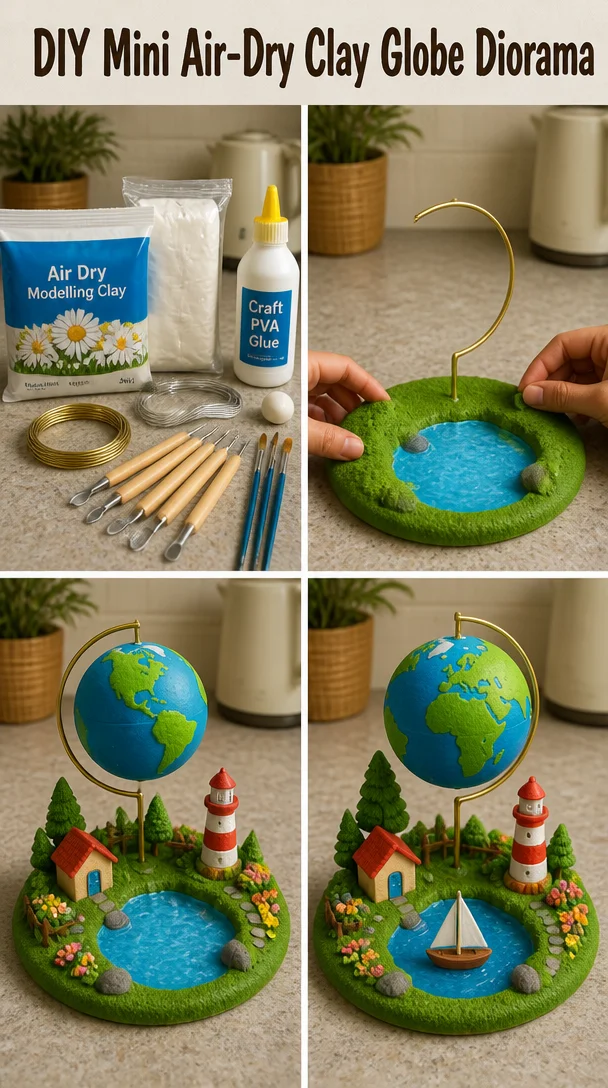 DIY mini air-dry clay globe diorama project