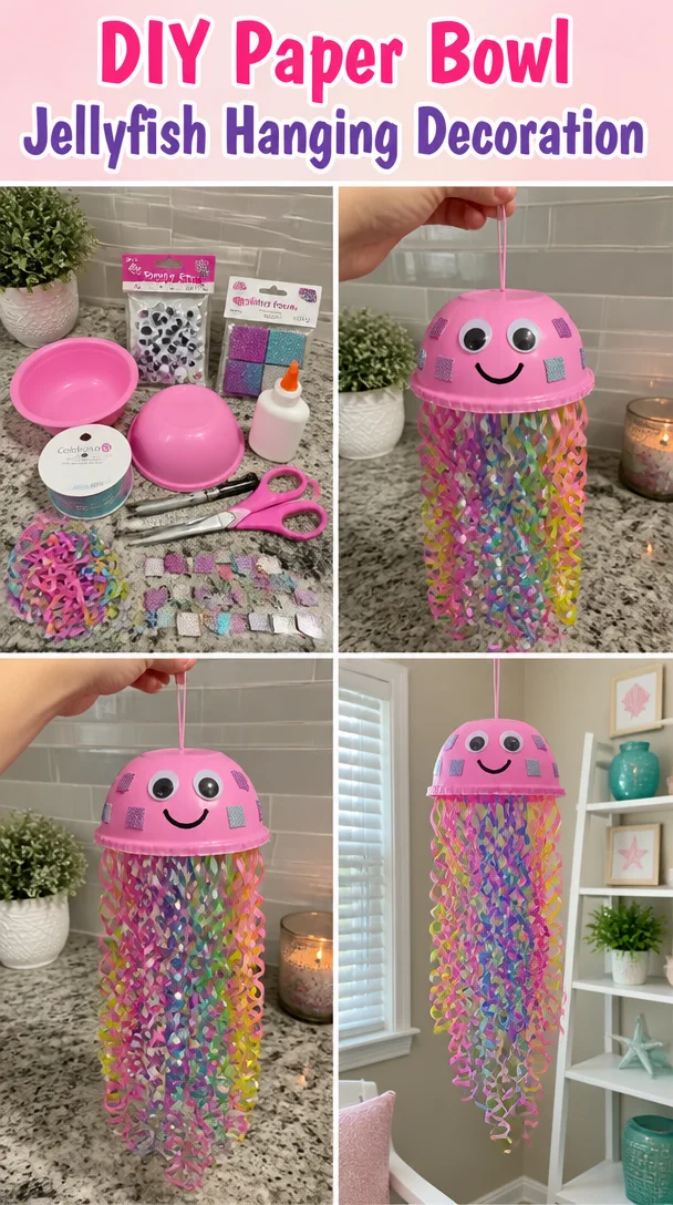 Colorful DIY paper bowl jellyfish hanging decoration for party decor
