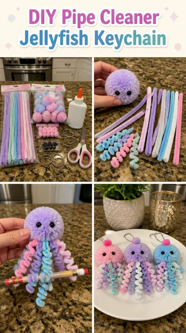 Colorful DIY pipe cleaner jellyfish keychain tutorial