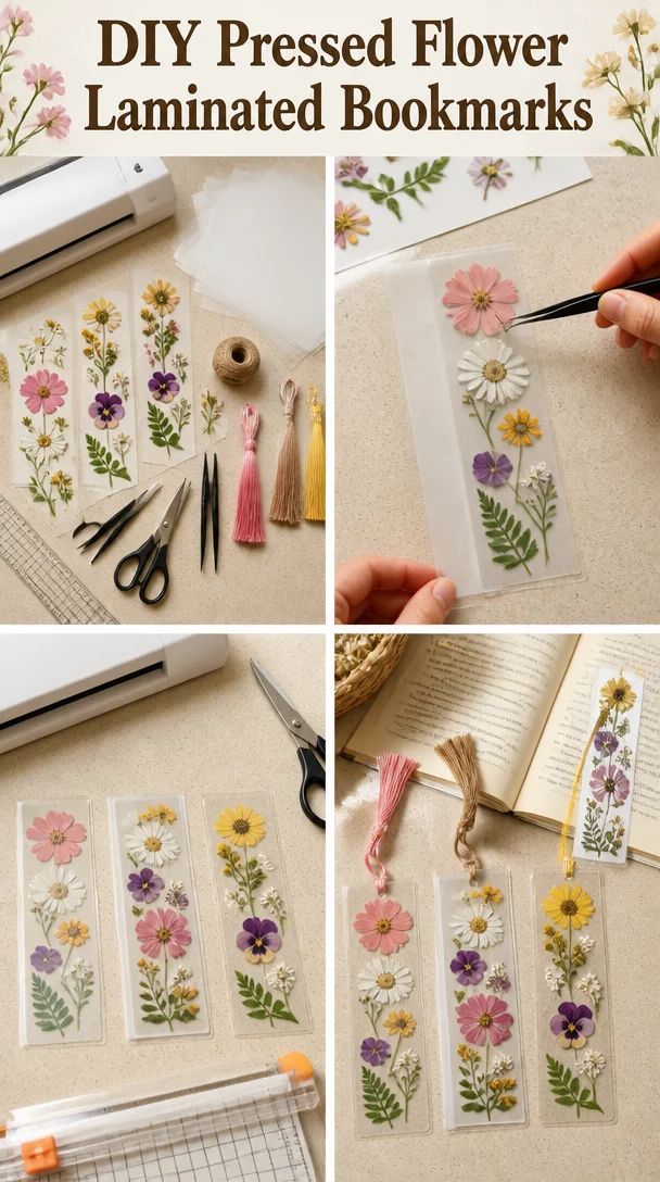 DIY pressed flower laminated bookmarks for a unique reading experience