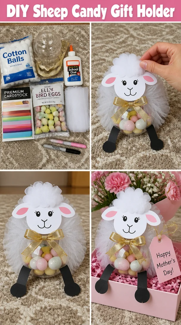 Colorful DIY Sheep Candy gift holders filled with sweet treats