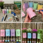 DIY Smiling Tin Can Hanging Planters