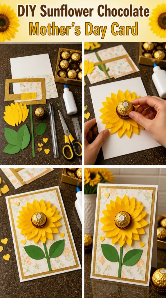 DIY sunflower chocolate card for Mother's Day celebration
