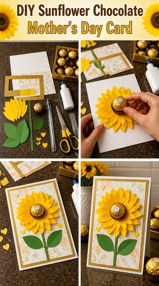 DIY sunflower chocolate card for Mother's Day celebration