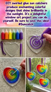 DIY swirled glue sun catchers produce enchanting colorful designs that&hellip;